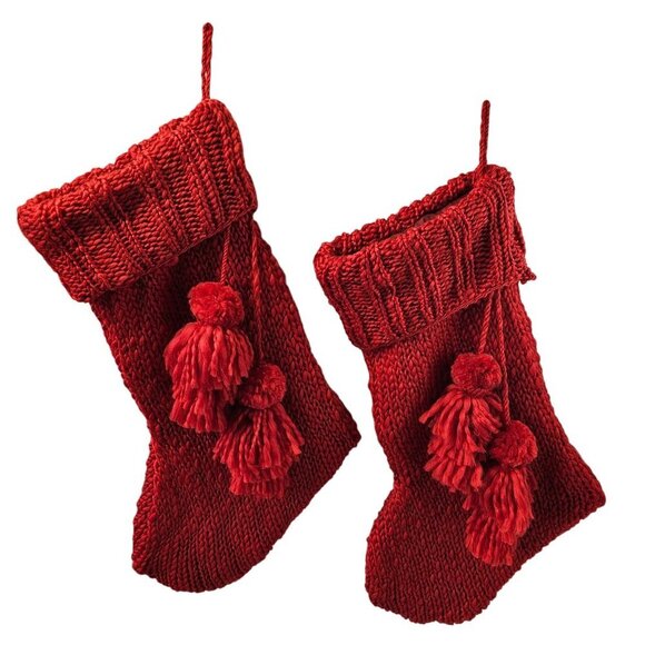 Place Time Large Red Cable Knit Christmas Stockings 21x12 Recycled Polyester NWT - Picture 1 of 7